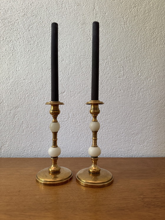 Image 1 of Candelabros de alabastro dorado de los años 60