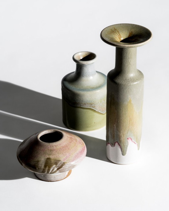Image 1 of Barbara Stehr Organic Drip Glaze Ceramic Vase Trio – Germany, 1980s–1990s