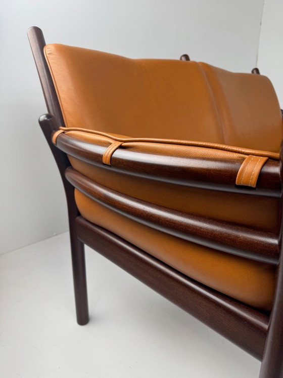 Genius Seating Set, Illum Wikkelsø, Denmark, c. 1960s, C.F.C. Silkeborg, Armchairs, Wood, Leather, Brown (photo 5 of 15)
