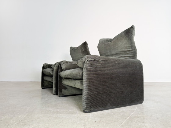 Image 1 of 2x Cassina Maralunga armchair Vico Magistretti fabric green corduroy velvet