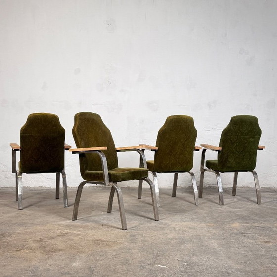 Image 1 of Brutalist Green Oak Armchairs set of 6, 1960s