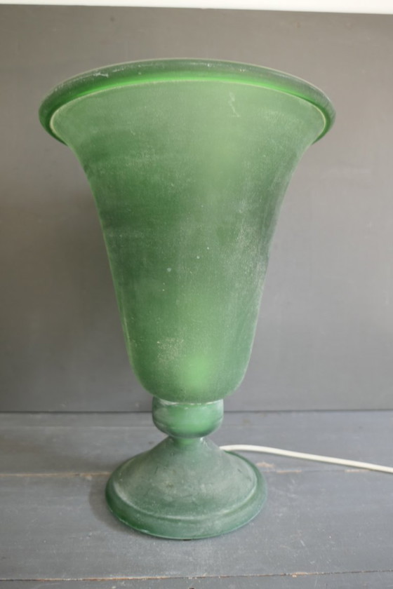 Image 1 of Vintage Italian green glass Murano Scavo lamp