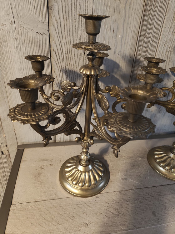 Image 1 of Chandelier italien vintage à 6 bras en laiton massif, lourd