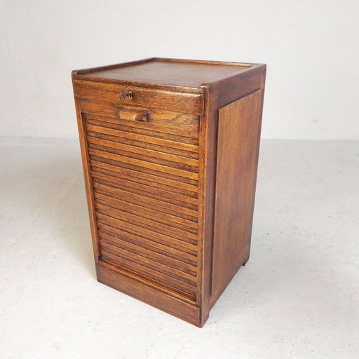 Eiken rolluikkast met 1 luik, 77 cm hoog, jaren 30 – ladekasten, Wood