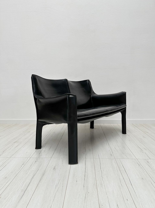 1980S VINTAGE ITALIAN DESIGNER ‘CAB 414’ 2-SEATER LEATHER SOFA BY MARIO BELLINI FOR CASSINA IN BLACK LEATHER