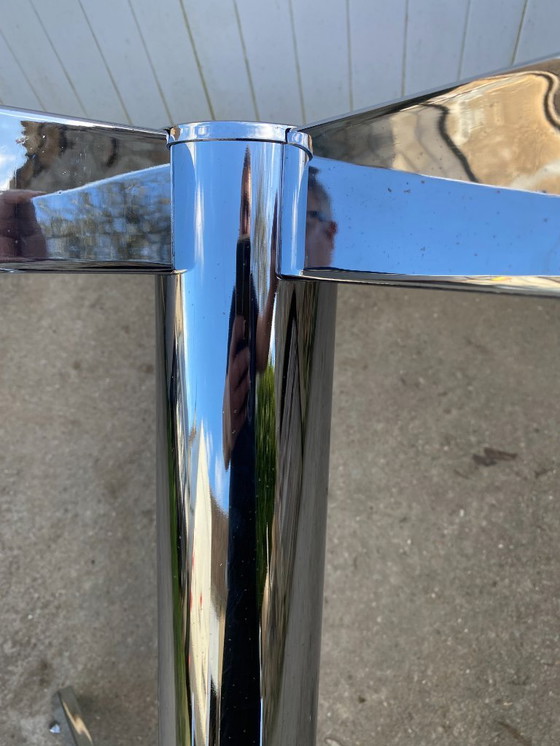 Image 1 of Round smoked glass and chrome table by Florence Knoll and Roche Bobois, 1970s