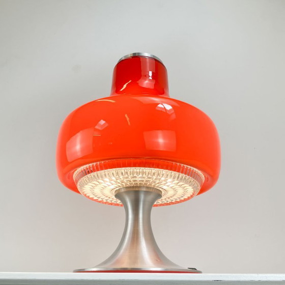 Image 1 of Table lamp, glass shade with aluminum base, 1970s