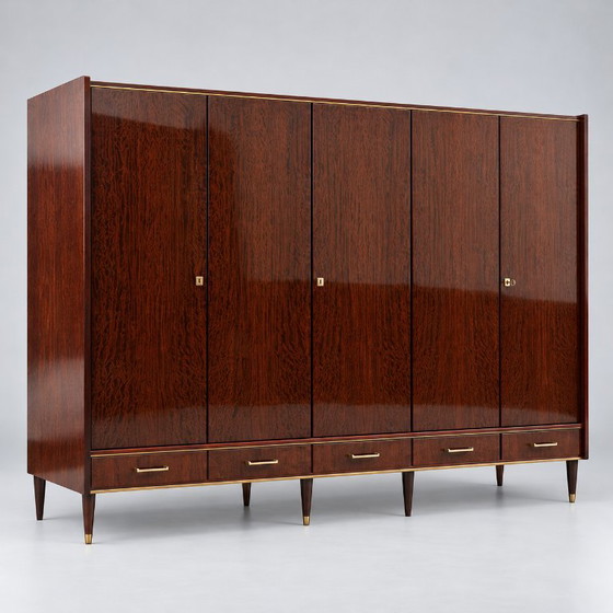 Grote vintage design kledingkast uit de jaren ’50, Kledingkasten, Hout, Bruin (foto 5 van 8)