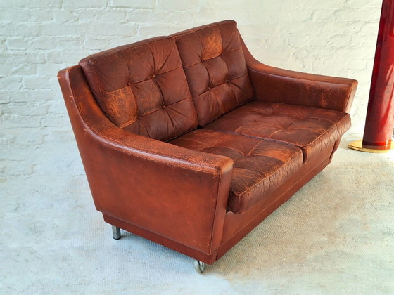 Mid Century Patchwork Tufted Patiniertes Ledersofa, 1960er Jahre – 2 Sitzer Sofas (photo 6 of 6)