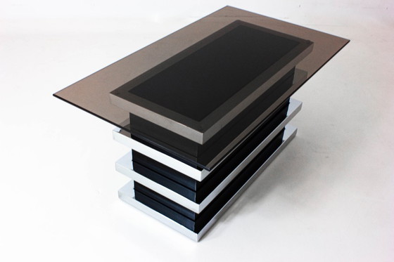 Image 1 of Black and chrome vintage coffee table