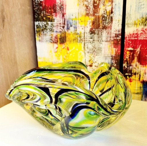 Vintage colourful glass bowl.