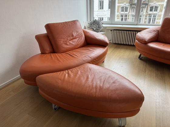Image 1 of Set di divani in pelle arancione vintage