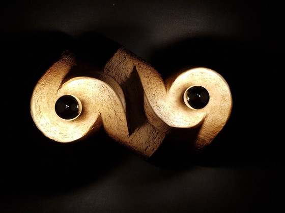 Image 1 of Vintage Brutalist Chamotte Clay Wall Lamp - Mid-Century Modern Ceramics (1960s/1970s) 2 lamps