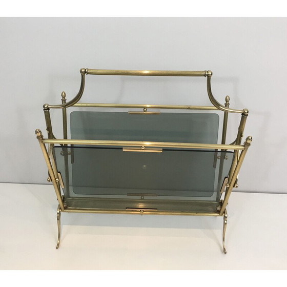 Image 1 of Vintage brass and glass magazine rack, 1940