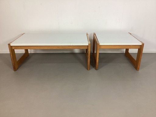 Vintage Yngve Ekstrom Swedesse Pastoe Couchtische Kiefer mit weißer Melaminplatte 1960s