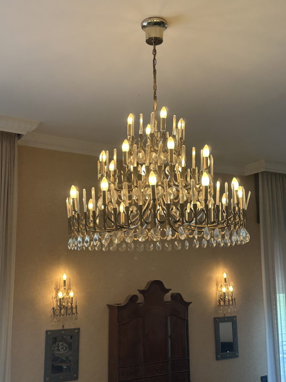 Museum-Quality 6-Piece Chandelier Set by Gaetano Sciolari 1970s – Metal, Chrome (photo 3 of 13)