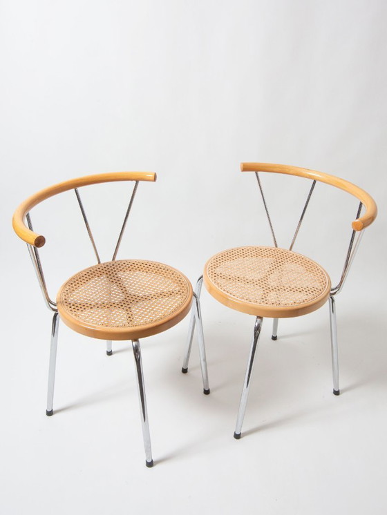 Image 1 of Stoelen met rotan zitting en chroom