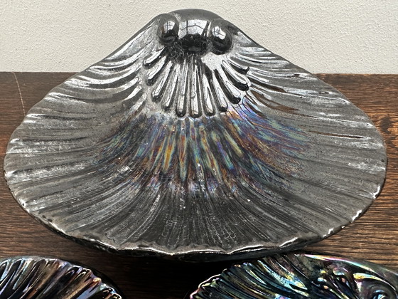 Image 1 of Trio of iridescent black ceramic dishes / Empty Pockets Shell shape