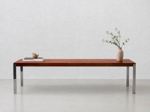 Spacious dining table with rosewood veneer and chrome-plated steel frame, 1970s