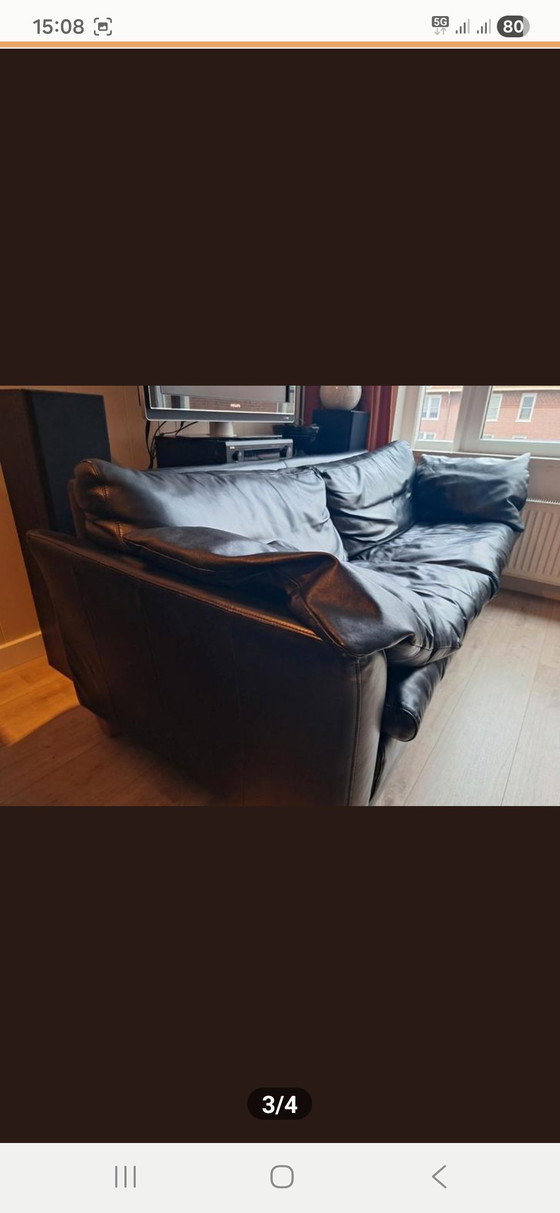 Image 1 of Divano Touché in pelle nera, spazioso due posti