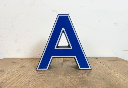Vintage Blue Plastic Illuminated Letter A, 1970s