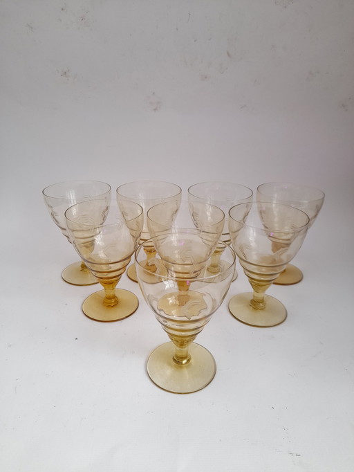 Set of 8 antique engraved wine glasses