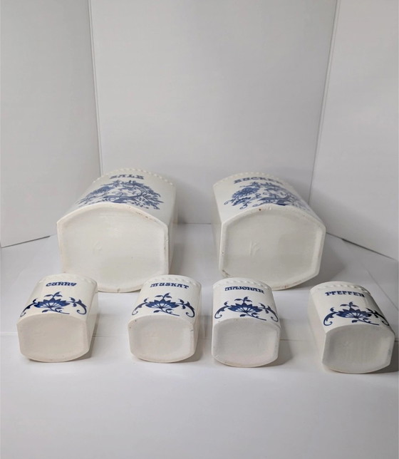 Image 1 of Vintage 6x onion pattern porcelain storage jars containers 