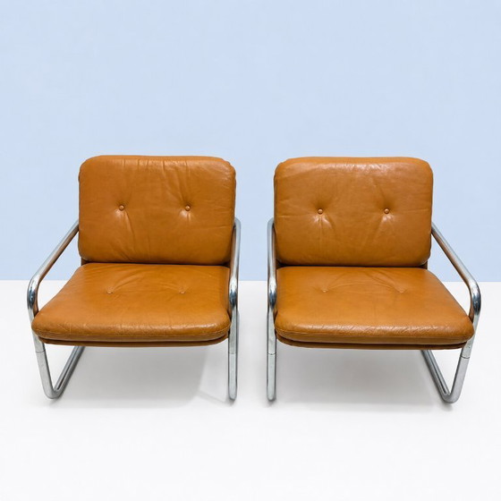 Image 1 of Paire de fauteuils CUIR, cantilever par H. Pfalzberger (CH) années 60