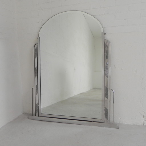 Art Deco Mirror with Polished Glass in Aluminum Frame, 1930s