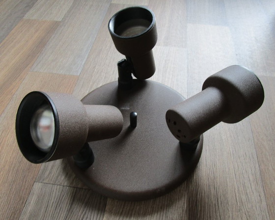 Image 1 of Vintage brown metal ceiling lamp with three adjustable spotlights.