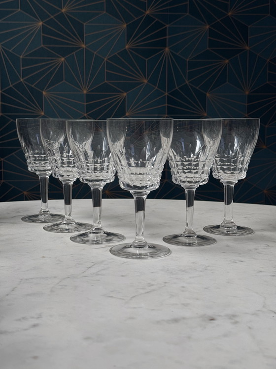 Image 1 of Val Saint Lambert – Sechsteiliges Set Kristall-Weingläser „Service Mery“ – Art Deco – 1940er Jahre