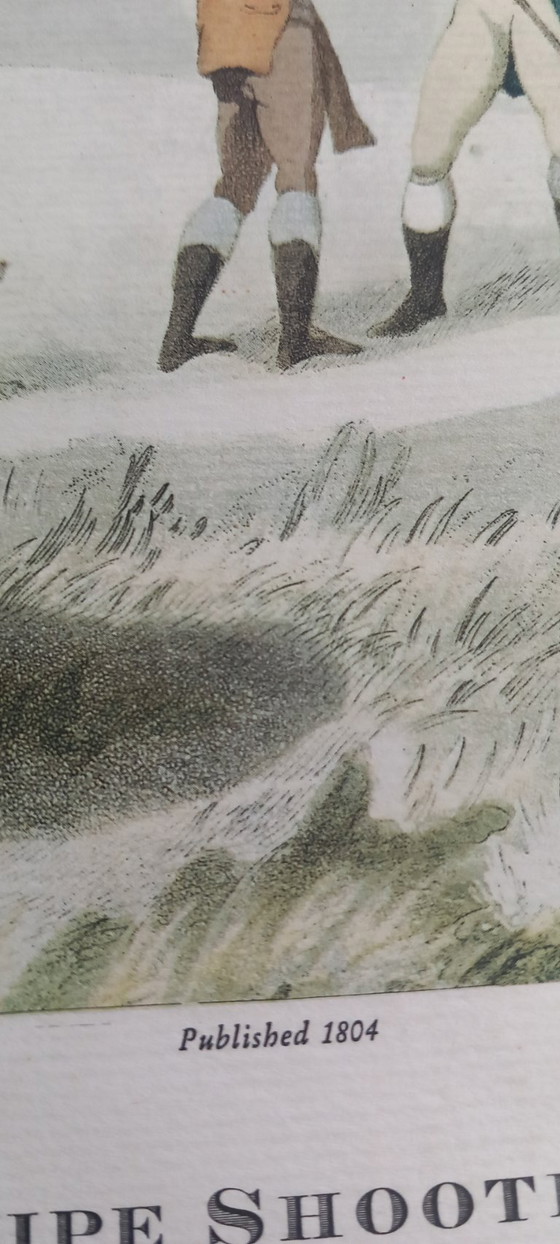 Image 1 of Antiker handkolorierter Kupferstich „Schnepfenjagd“ – Jagdszene – ca. frühes 19. Jahrhundert