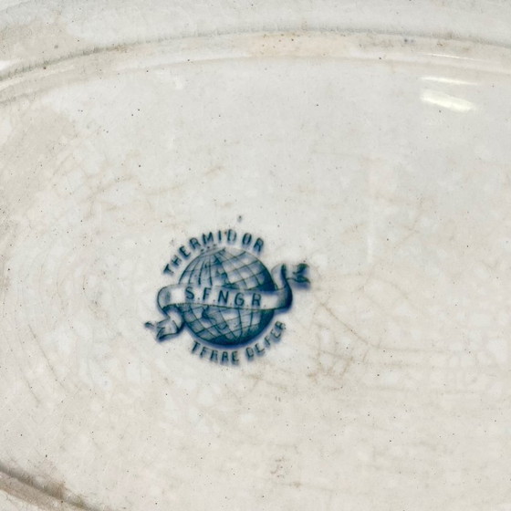 Image 1 of Ovaal gepatineerd schaaltje "Thermidor" Blauw/groen ijzer aarde, eind 19e eeuw