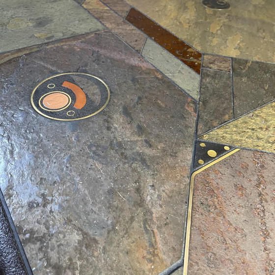 Table basse brutaliste en pierre, cuivre et laiton par Paul Kingma, années 1970 – Livres d'art, Copper, Brass (photo 6 of 17)