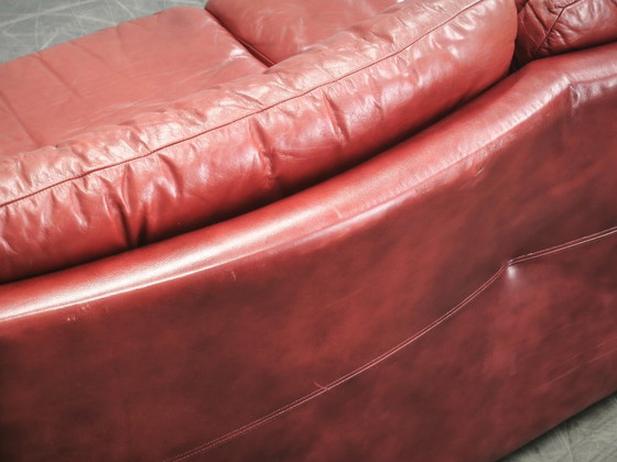 Divano tre posti in pelle rossa danese moderno anni '70, design scandinavo, Divani 3 posti, Legno, Rosso (foto 8 di 15)