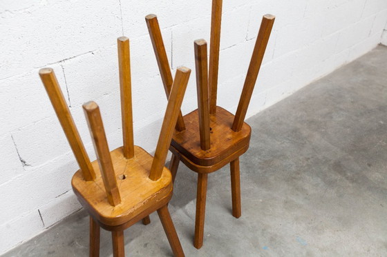 Image 1 of Set di 4 sgabelli brutalisti, fatti a mano, anni '60, design floreale