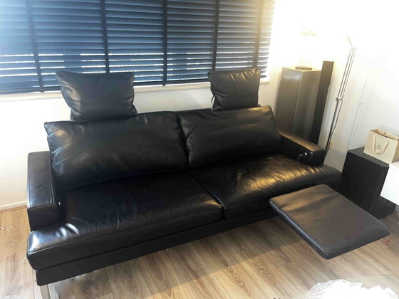 Image 1 of Divano di design FSM Clarus in pelle nera con schienale e poggiapiedi regolabili