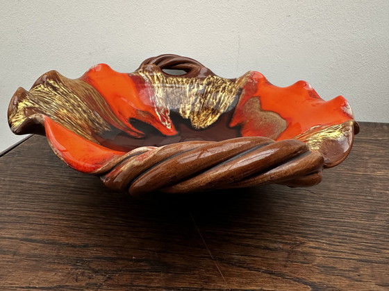 Image 1 of Coupe à fruits- Centre de table vintage céramique émaillée attribuée Vallauris 