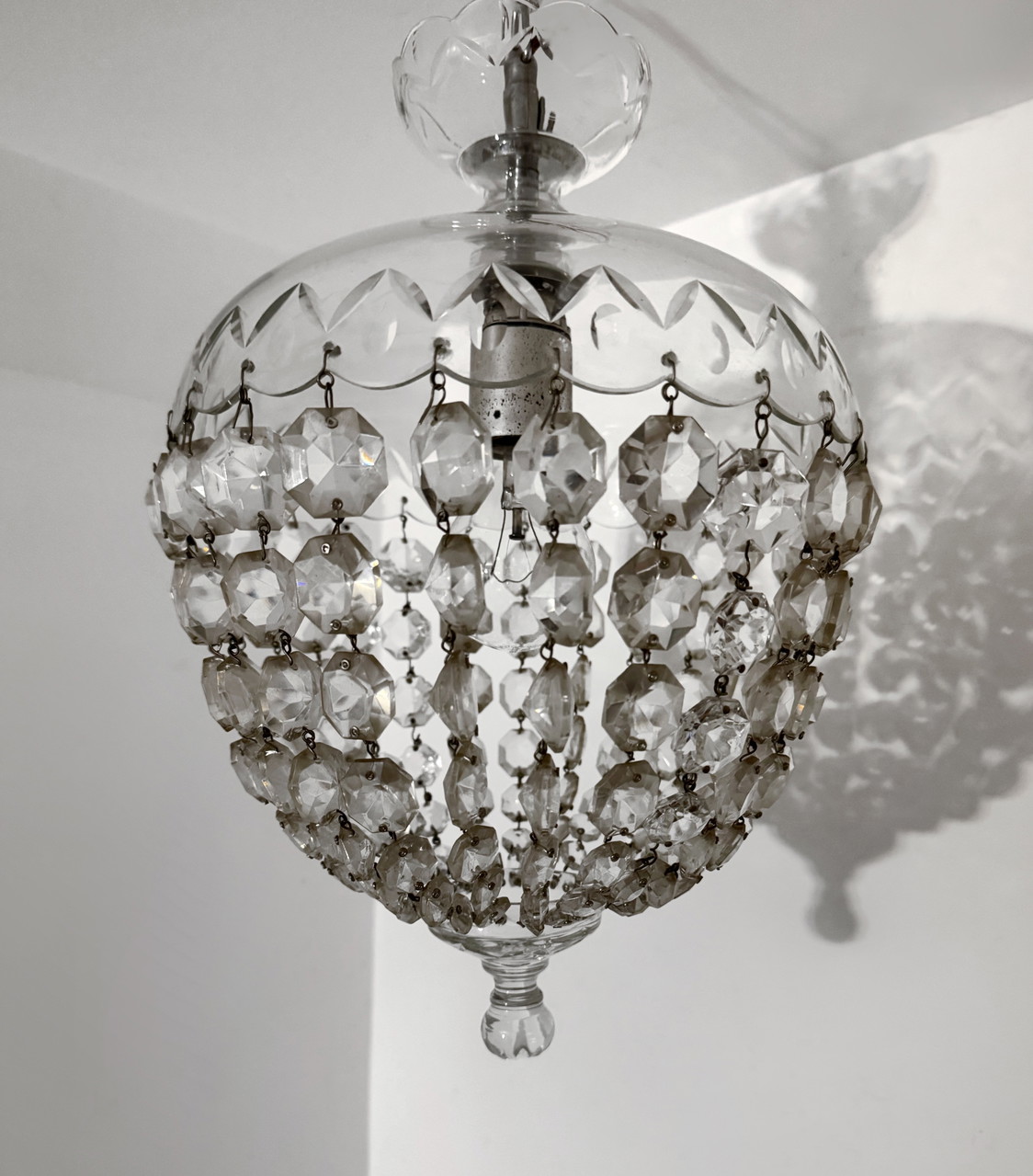 Lampada da soffitto a forma di mongolfiera in cristallo anni '50