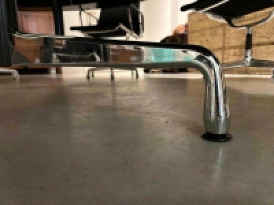 Large round conference table, black leather and wood, Eames, Metal, Modern (photo 4 of 6)
