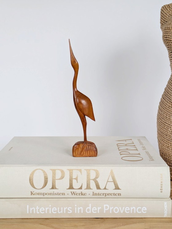 Image 1 of Sculpture de grue en teck du milieu du siècle, figurine scandinave sculptée à la main