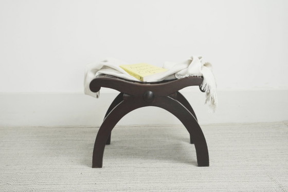 Spanish Revival Leather Stool Woven Leather Footstool Vintage Spanish Colonial Ottoman Rustic Wood Accent (photo 8 of 19)