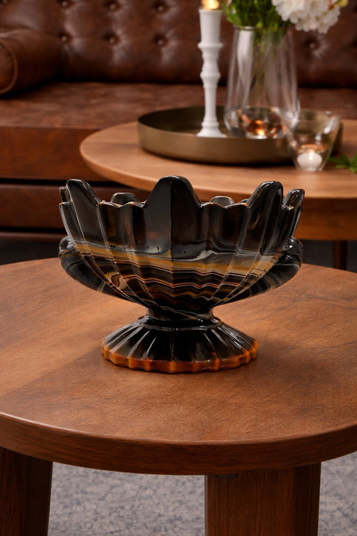 Zeldzaam Art Deco onyx glazen tafelstuk met duiven – STS Abel Zagreb, 1930