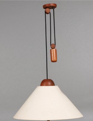 Image 1 of Danish Height-Adjustable Teak Ceiling Lamp With Cable Train