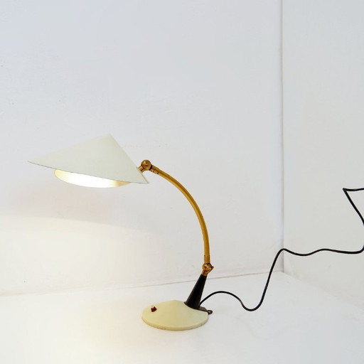 Stilux Milano desk or wall lamp in creamy white lacquer with brass details