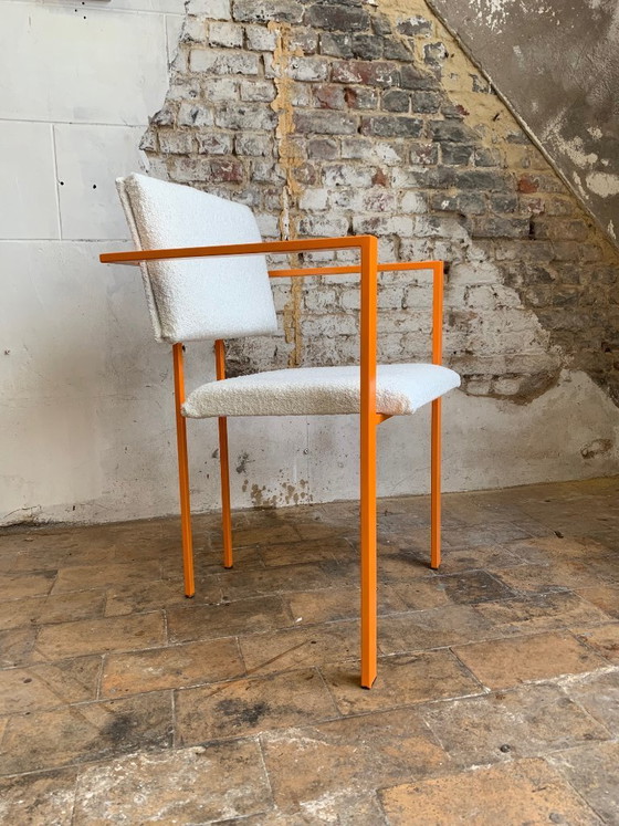 Image 1 of Paire de fauteuils postmodern orange et tissu laine bouclé