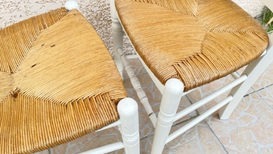 Image 1 of Paire de CHAISES Paillées BLANCHES Vintage 