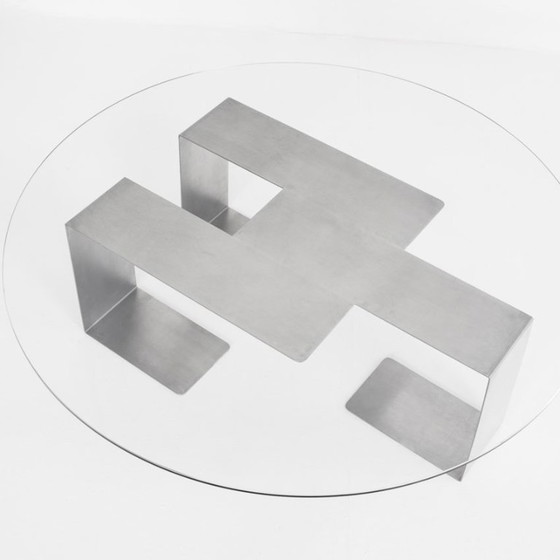 Vintage coffee table. Designed by Jean-Pierre Mesmin for Bioject. Mexico, 1970s., Glass, Metal, Transparent (photo 8 of 12)