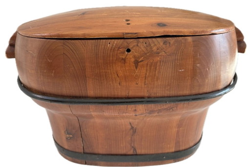 Cubo de arroz antiguo chino de madera con tapa