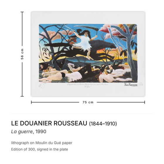 Le Douanier Rousseau Lithograph The War 1990 – Lithographs & prints, Paper (photo 3 of 5)